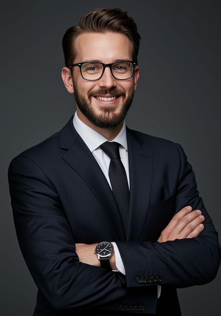 مرد خوش‌پوش با کت‌وشلوار رسمی و کراوات مشکی – استایل پوشاک برند اصل