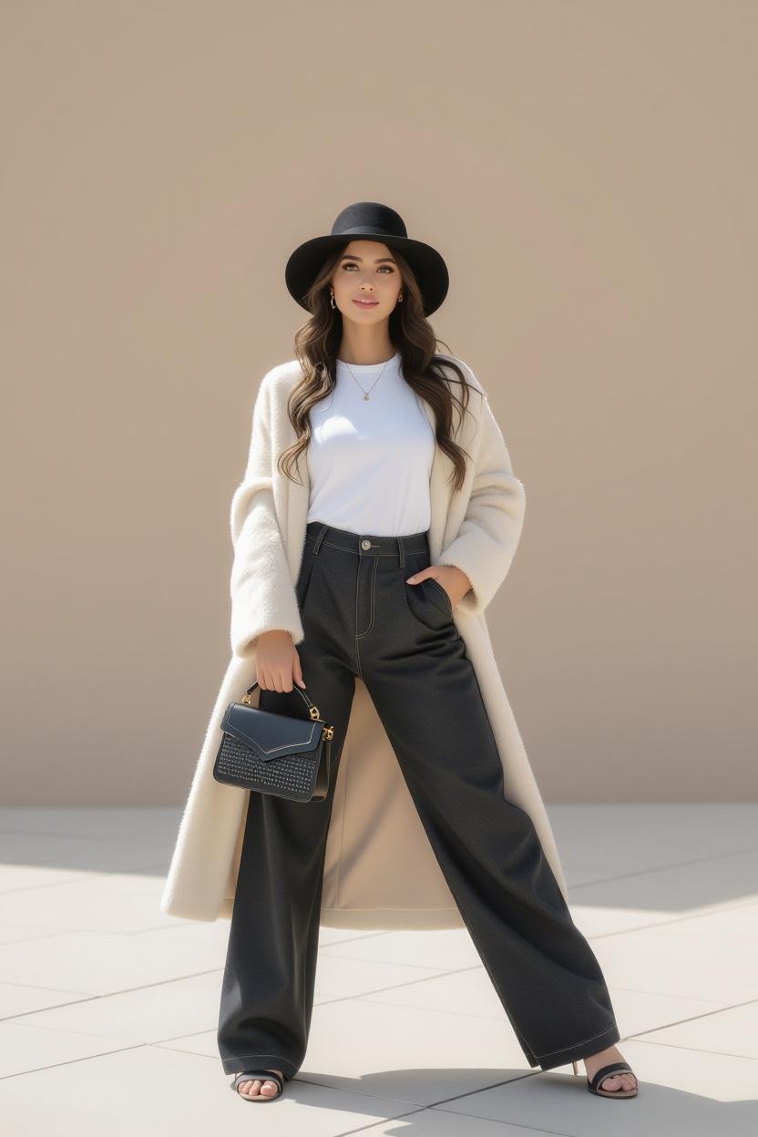 نمونه‌ای از athleisure استایل با یک شلوار جاگر، تی‌شرت و کت بلند که نشان می‌دهد چگونه پوشاک ورزشی را به لباس روزمره تبدیل کنیم.