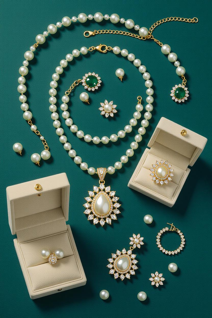 تصویری که تفاوت بین اشتباهات ست جواهرات و استایلینگ درست را با نمایش یک گردنبند چشمگیر در کنار جواهرات ظریف‌تر نشان می‌دهد.