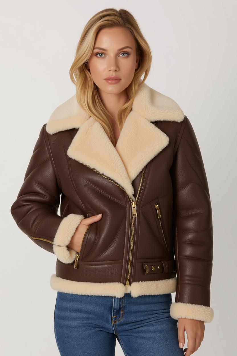 تصویری از بافت نزدیک یک کاپشن چرمی اصل و زیپ فلزی آن که نشان‌دهنده کیفیت بالا در خرید کاپشن چرمی است.