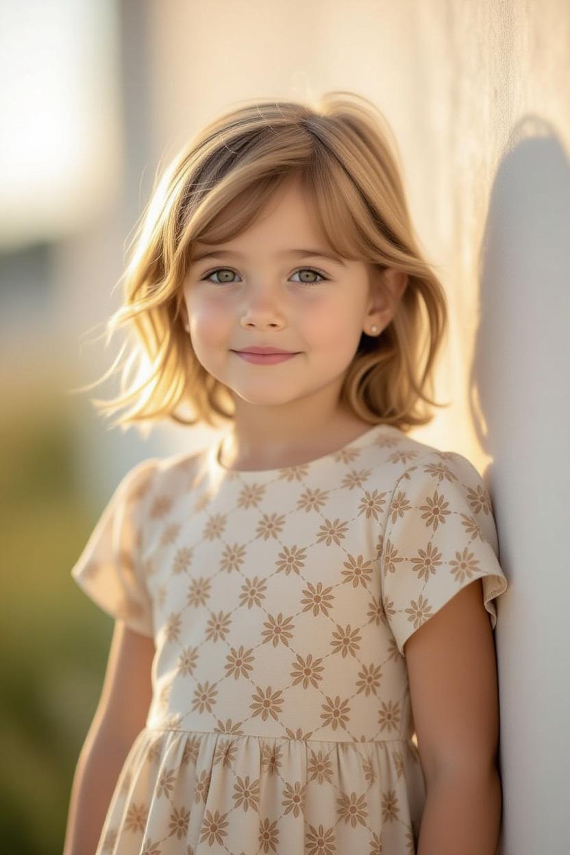 تصویر دختر کوچولو با لباس ساده، شیک و بادوام از جنس نخ پنبه مناسب استایل دختربچه‌ها با عمر طولانی